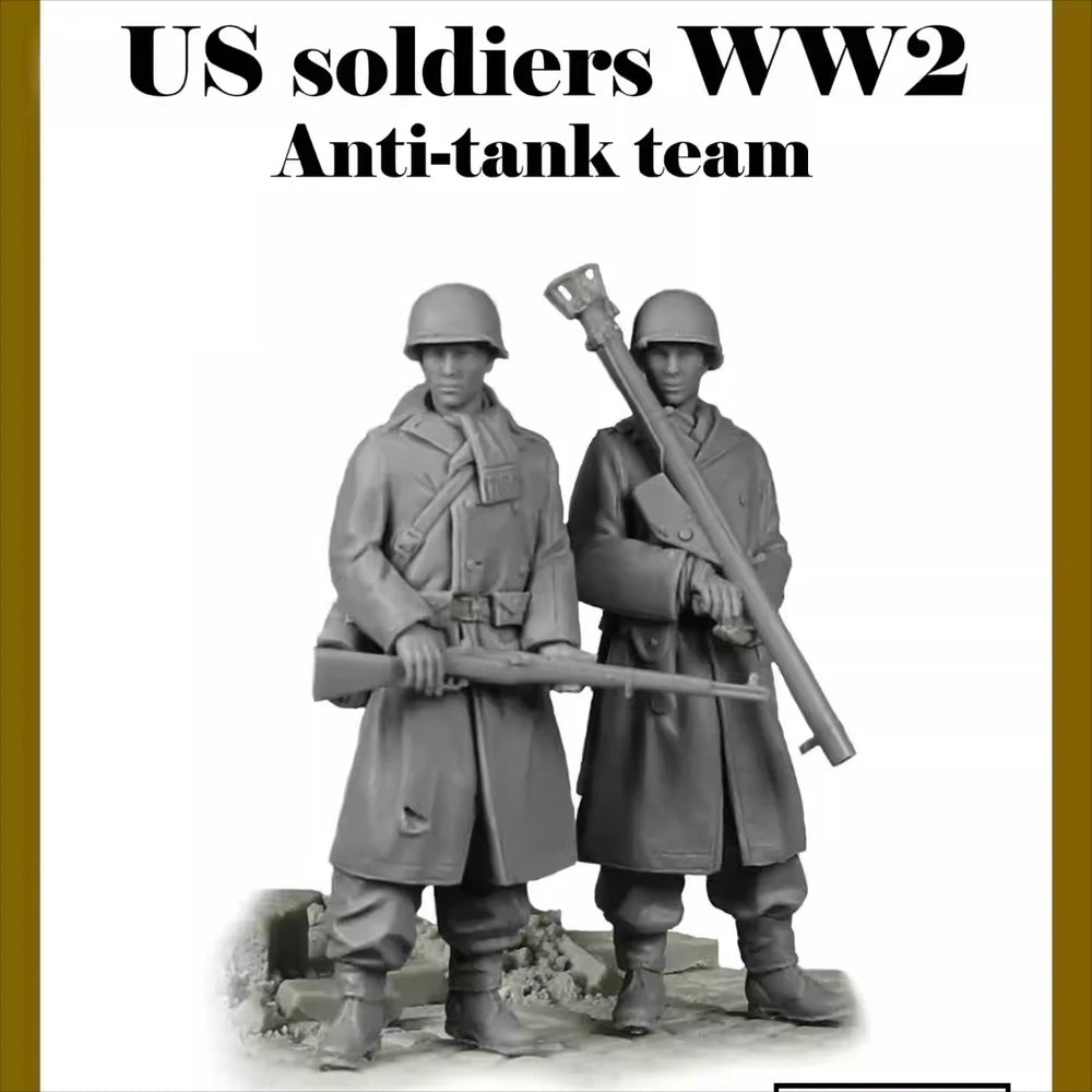 1/35 WWII US Anti-Tank Team, 2 Figures, Resin Model Figure Kit, Unassembled and Unpainted