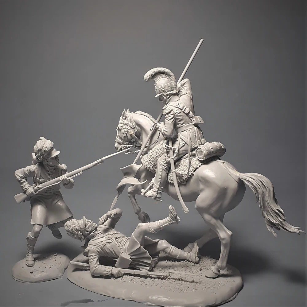 54mm Napoleonic Cavalry and Infantry, 10 Figures, Resin Model Figure Kit, Unassembled and Unpainted