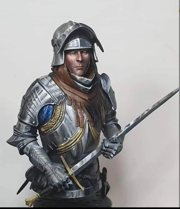 1/10 Medieval Knight with Ornate Heraldic Armor Holding Polearm, Resin Model Bust Kit, Unassembled and Unpainted