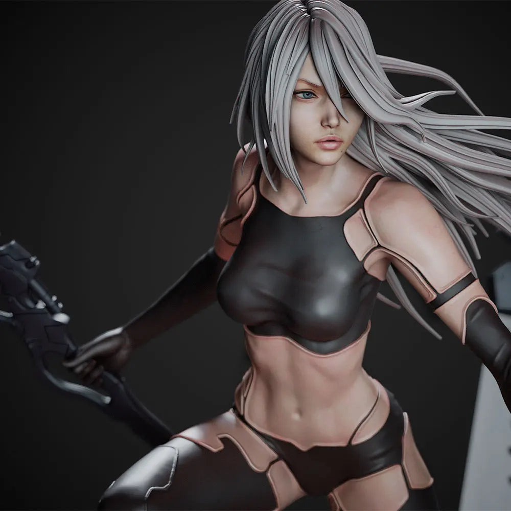 1/24 Female Warrior with Dual Blades on Skull Base, Resin Model Figure Kit, Fantasy Theme, Unassembled and Unpainted