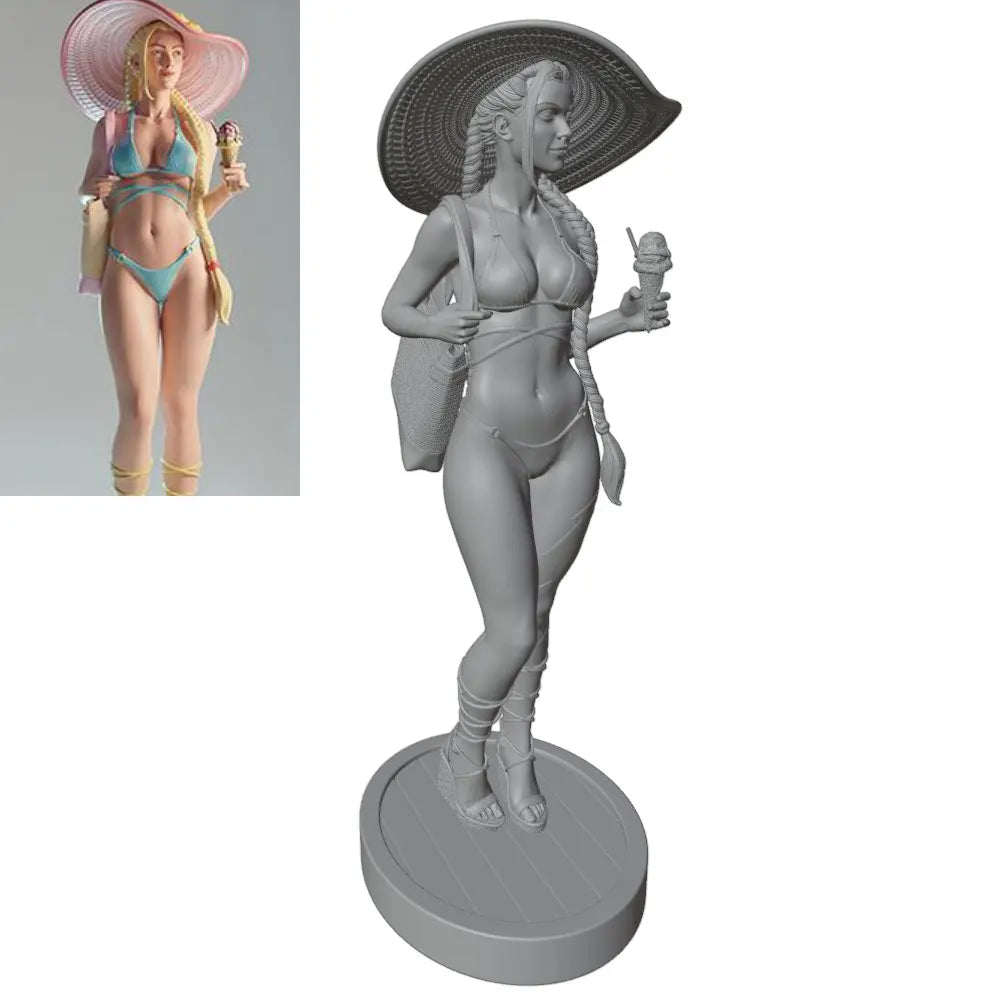 1/24 Beach Pin-up with Tropical Drink and Hat, Resin Model Figure Kit, Unassembled and Unpainted