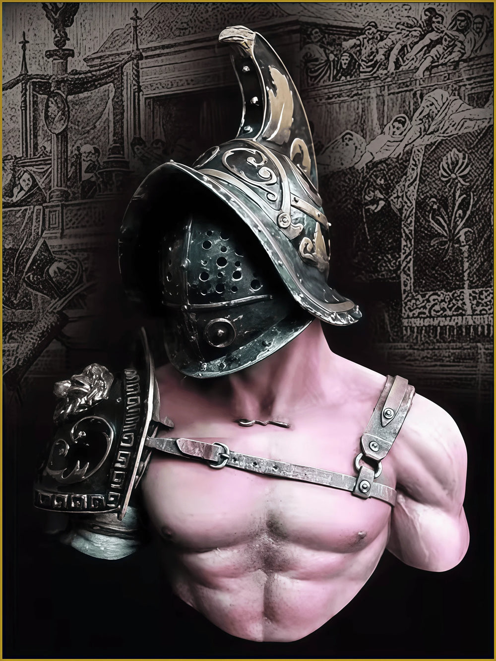 1/10 Ancient Roman Gladiator with Corinthian Helmet, Resin Model Bust Kit, Unassembled and Unpainted