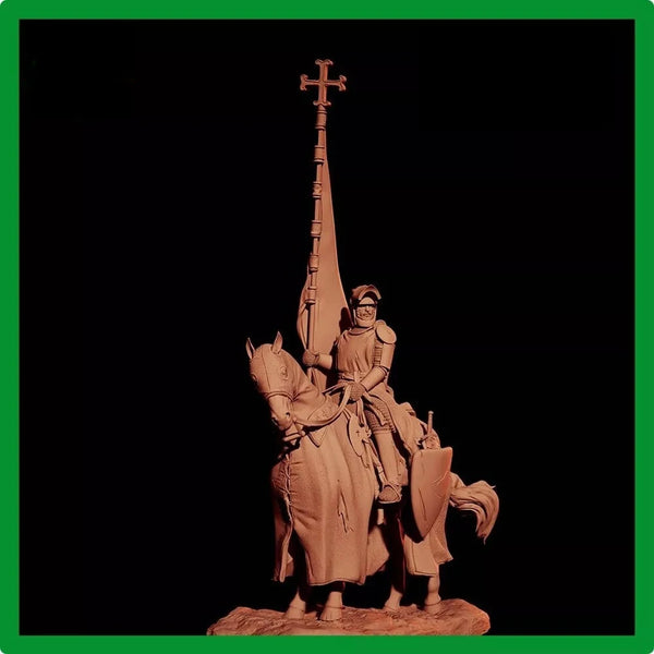 1/24 Medieval Knight Bearing Cross Standard, Resin Model Figure Kit, Unassembled and Unpainted