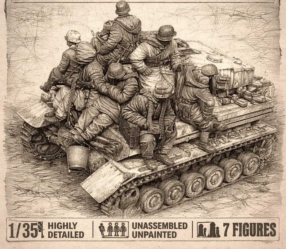 1/35 WWII German Panzer Crew Loading Ammunition, 8 Figures, Resin Model Figure Kit, Unassembled and Unpainted