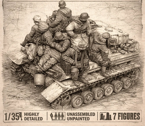 1/35 WWII German Panzer Crew Loading Ammunition, 8 Figures, Resin Model Figure Kit, Unassembled and Unpainted