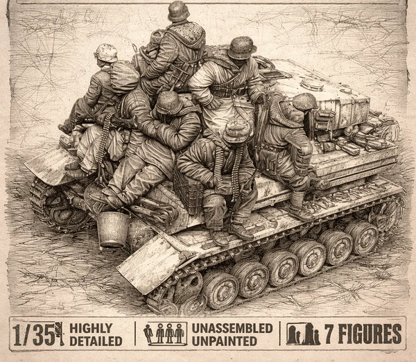 1/35 WWII German Panzer Crew Loading Ammunition, 8 Figures, Resin Model Figure Kit, Unassembled and Unpainted