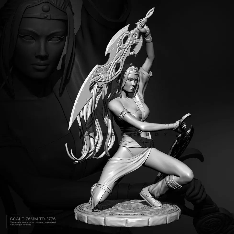 76mm Female Warrior, Resin Model Figure Kit, Fantasy Theme, Unassembled and Unpainted