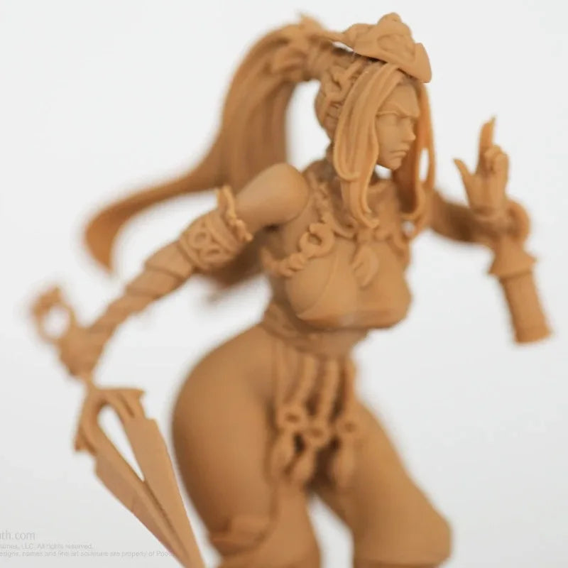 30mm Sorceress with Dual Staffs and Flowing Hair, Resin Model Figure Kit, Fantasy Theme, Unassembled and Unpainted