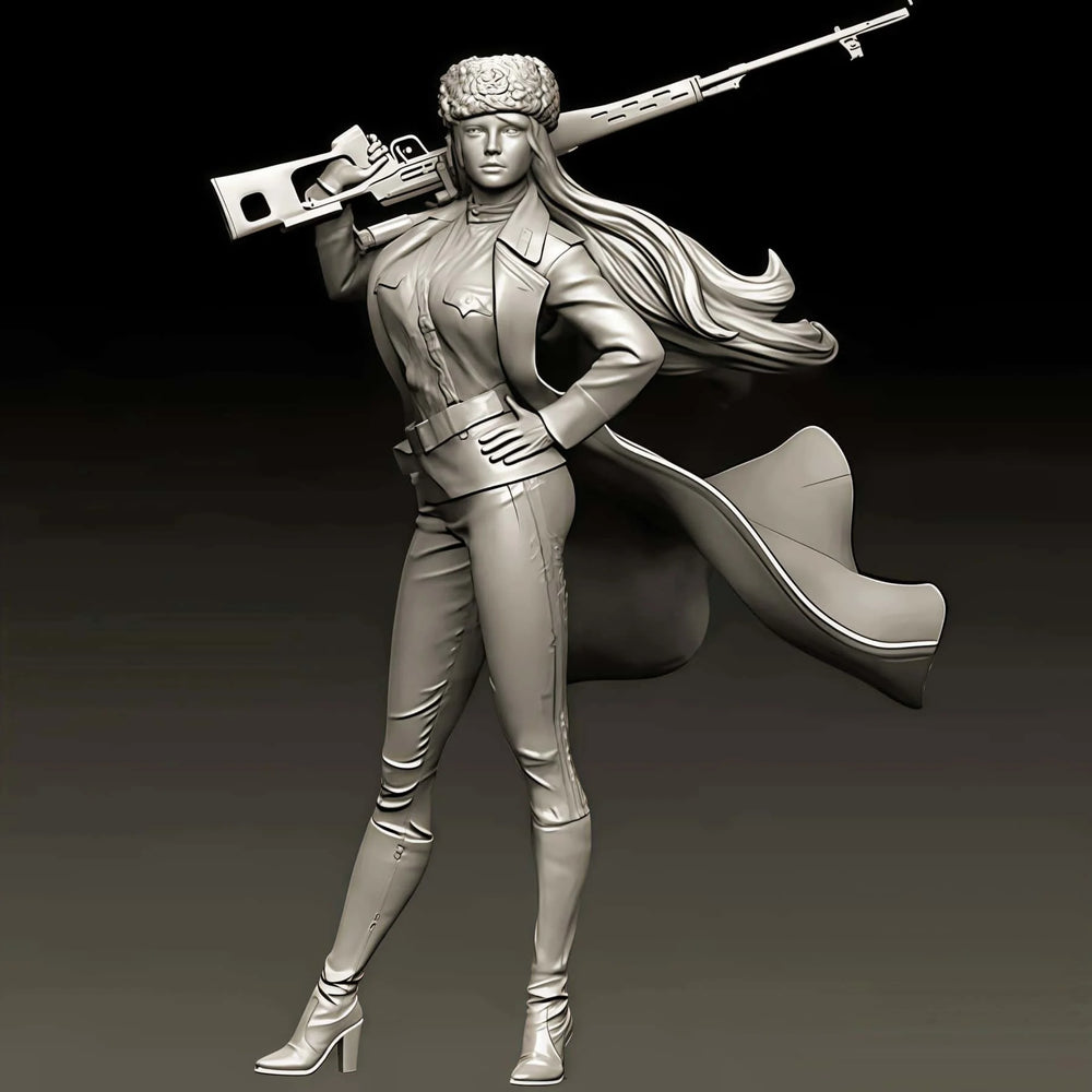 1/35 Modern Female Tactical Sniper with Flowing Cape, Resin Model Figure Kit, Unassembled and Unpainted