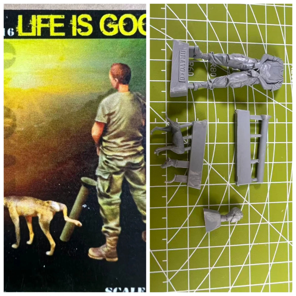 1/35 Modern Soldier with Dog, 2 Figures, Resin Model Diorama Kit, Unassembled and Unpainted