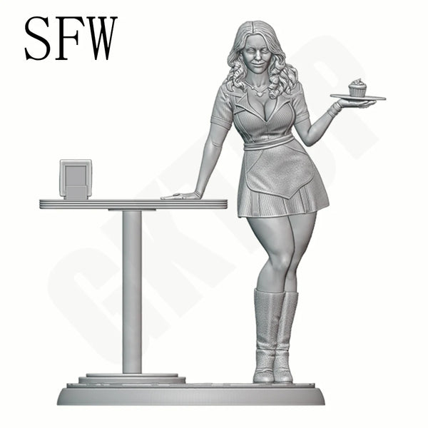 1/24 Retro Diner Attendant, Resin Model Figure Kit, Unassembled and Unpainted