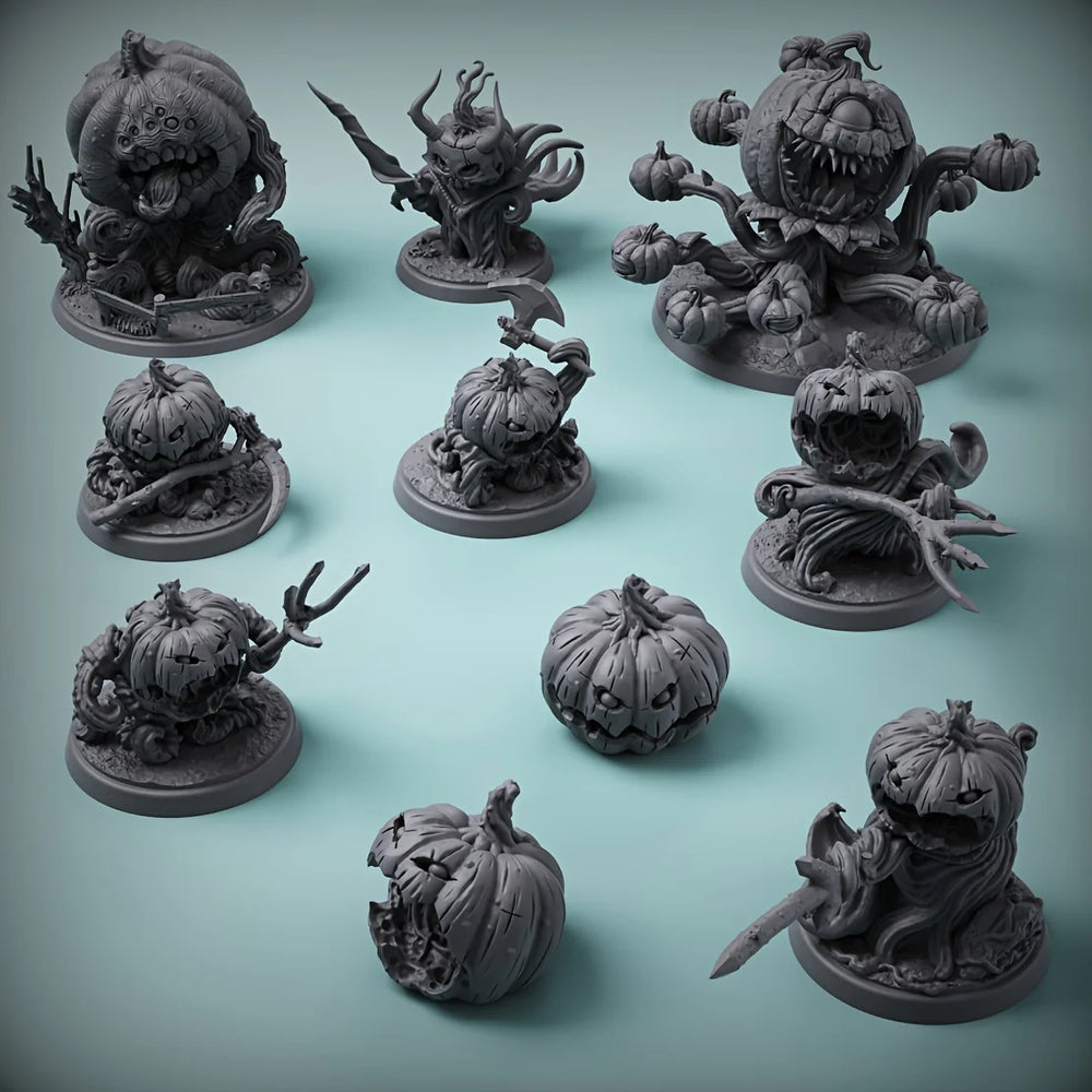 32mm Halloween Pumpkin Monster, 10 Figures, Resin Model Figure Kit, Fantasy Theme, Unassembled and Unpainted