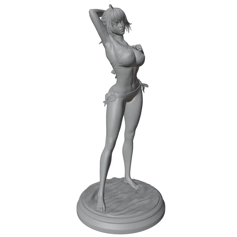 1/24 Blonde Pin-up in Blue Bikini Hand on Hip, Resin Model Figure Kit, Unassembled and Unpainted