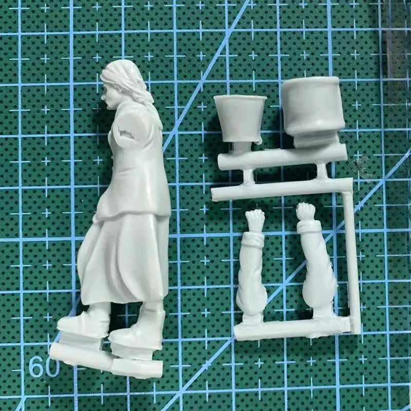 1/35 WWII Civilian Woman Carrying Water Buckets, Resin Model Figure Kit, Unassembled and Unpainted
