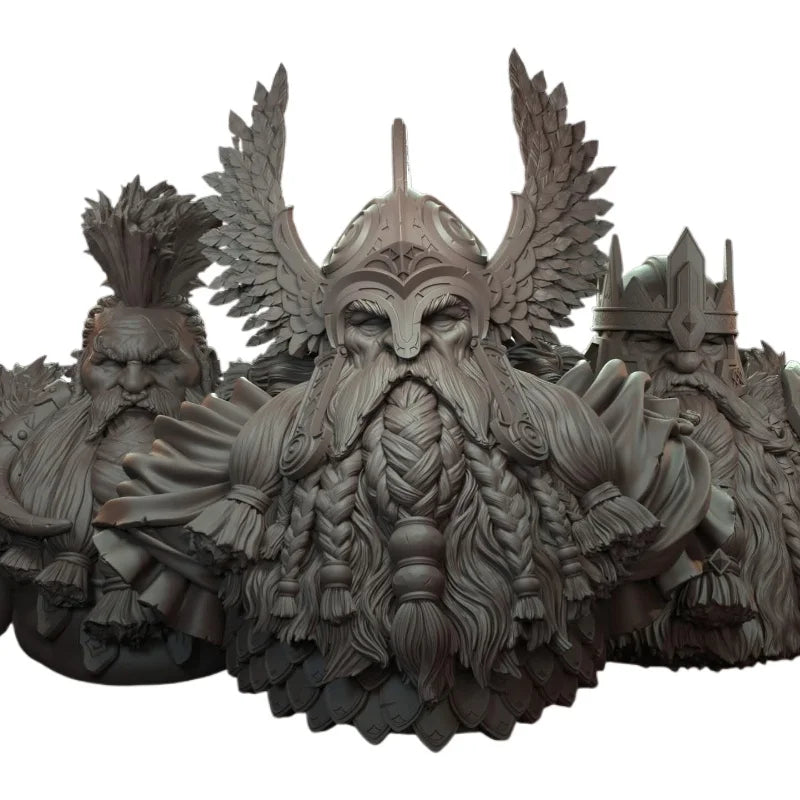 Dwarf King, 3 Figures, Resin Model Bust Kit, Fantasy Theme, Unassembled and Unpainted