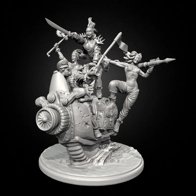 75mm Punk Motorcycle Warriors, 5 Figures, Resin Model Figure Kit, Fantasy Theme, Unassembled and Unpainted