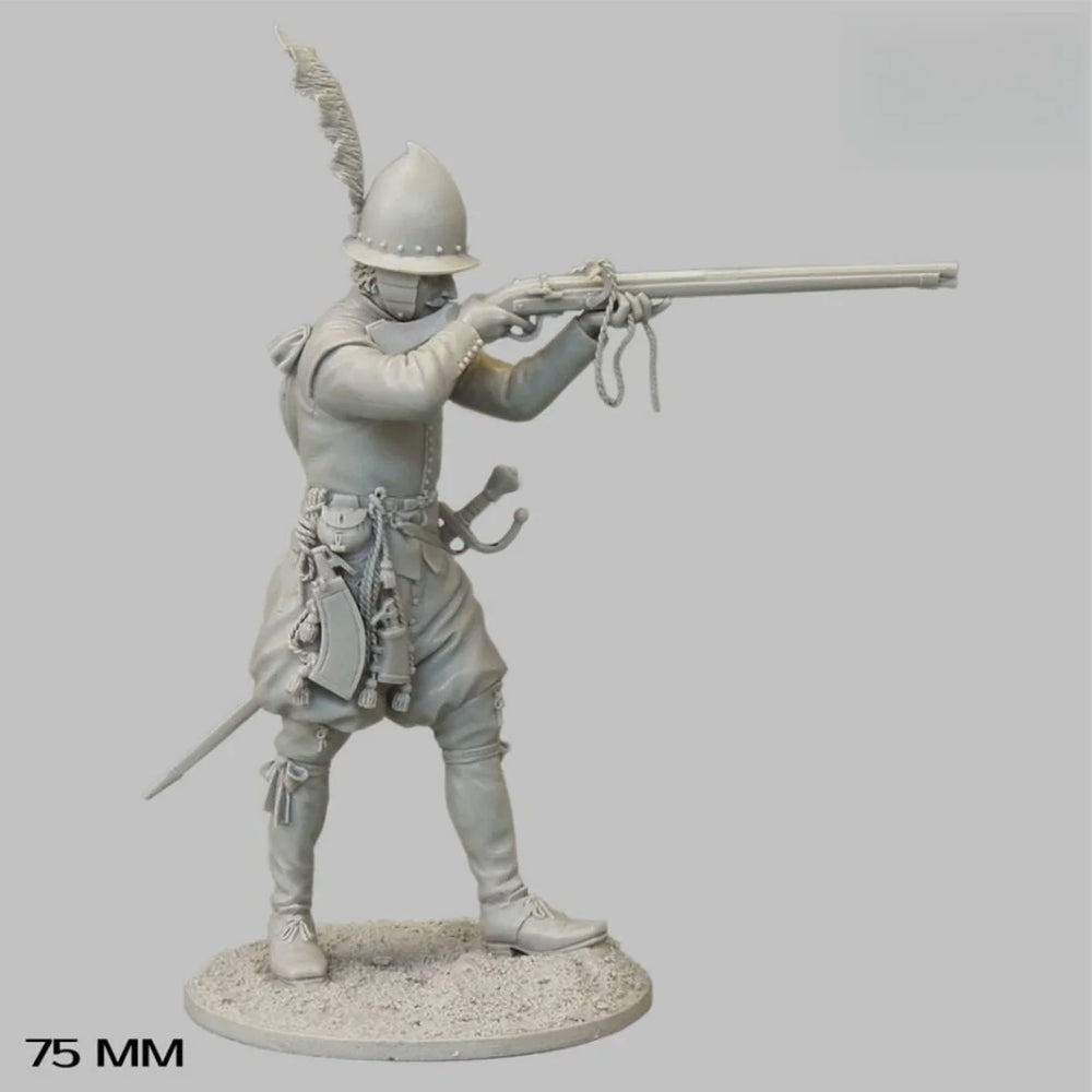 75mm 17th Century European Marksman, 4 Figures, Resin Model Figure Kit, Military Theme, Unassembled and Unpainted