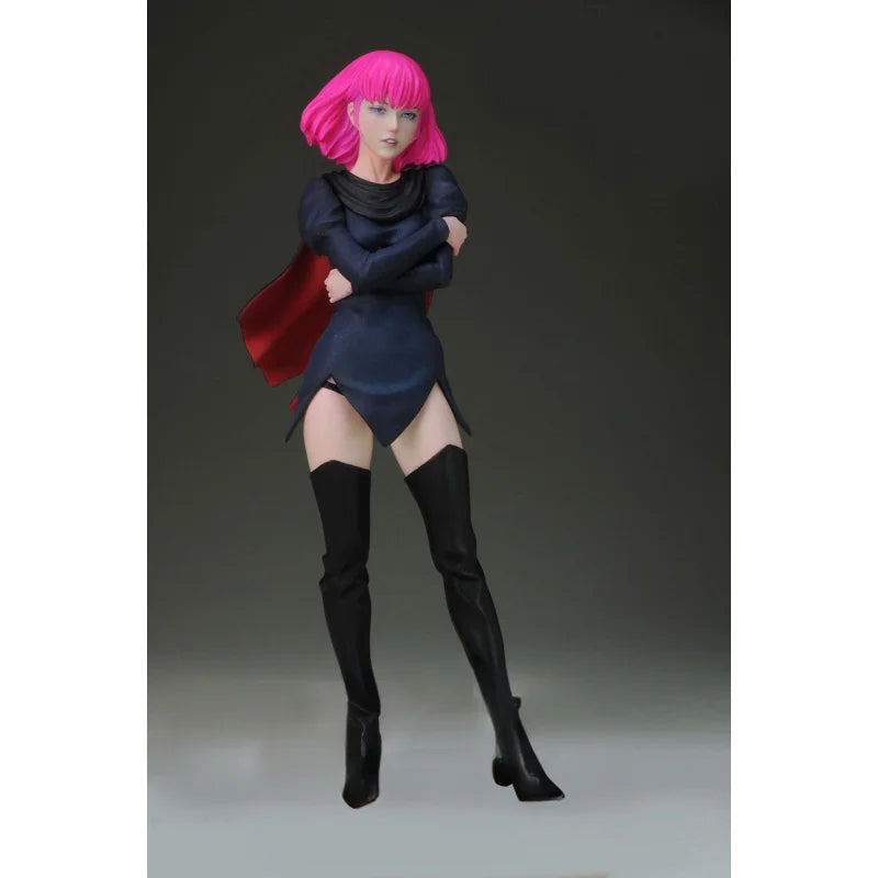 Pink-Haired Female Warrior in Blue Tunic and Red Cape, Resin Model Figure Kit, Anime Theme, Unassembled and Unpainted