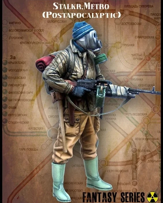 1/35 Modern Post-Apocalyptic Soldier in Blue Helmet, Resin Model Figure Kit, Unassembled and Unpainted
