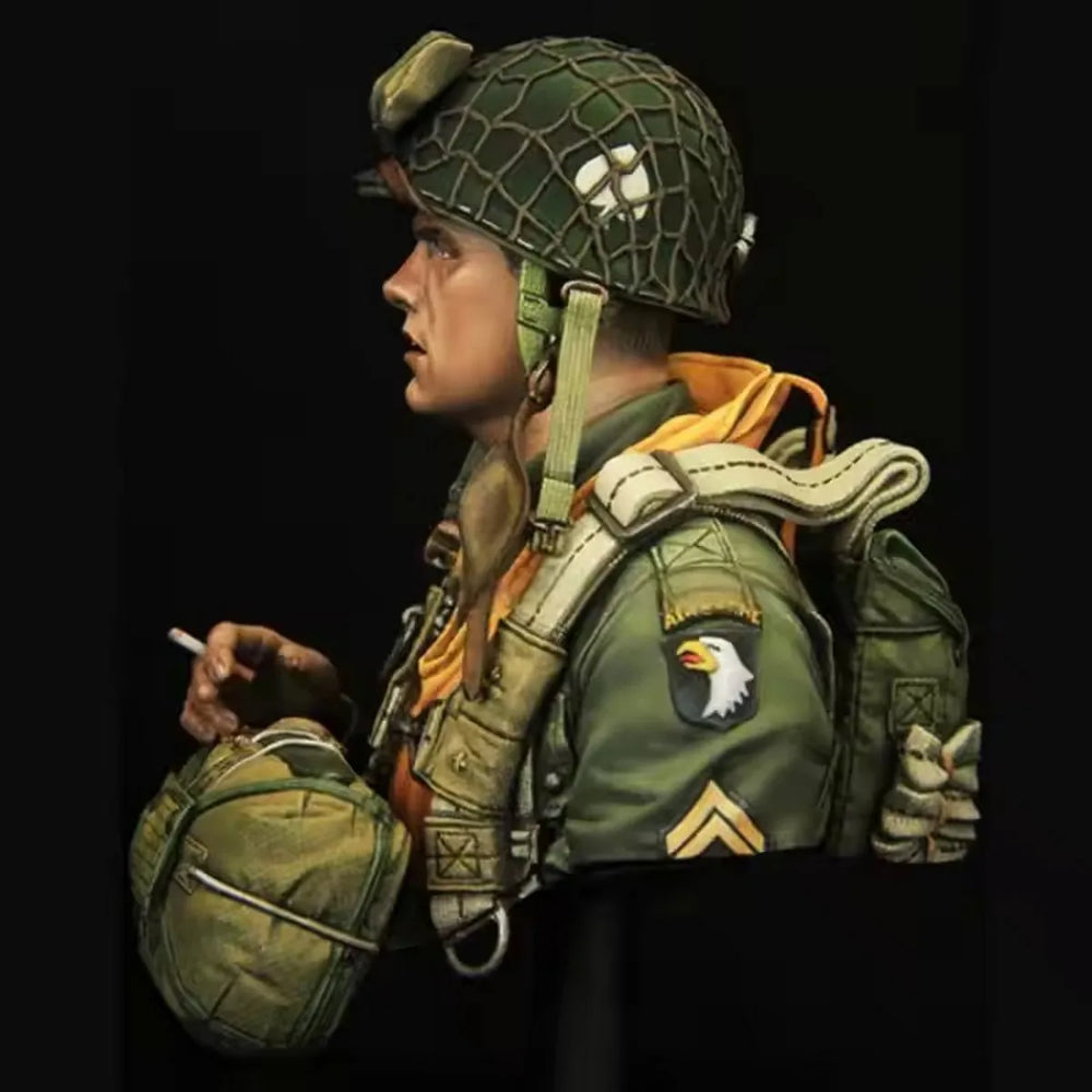 1/10 WWII US 101st Airborne Paratrooper, Resin Model Bust Kit, Unassembled and Unpainted