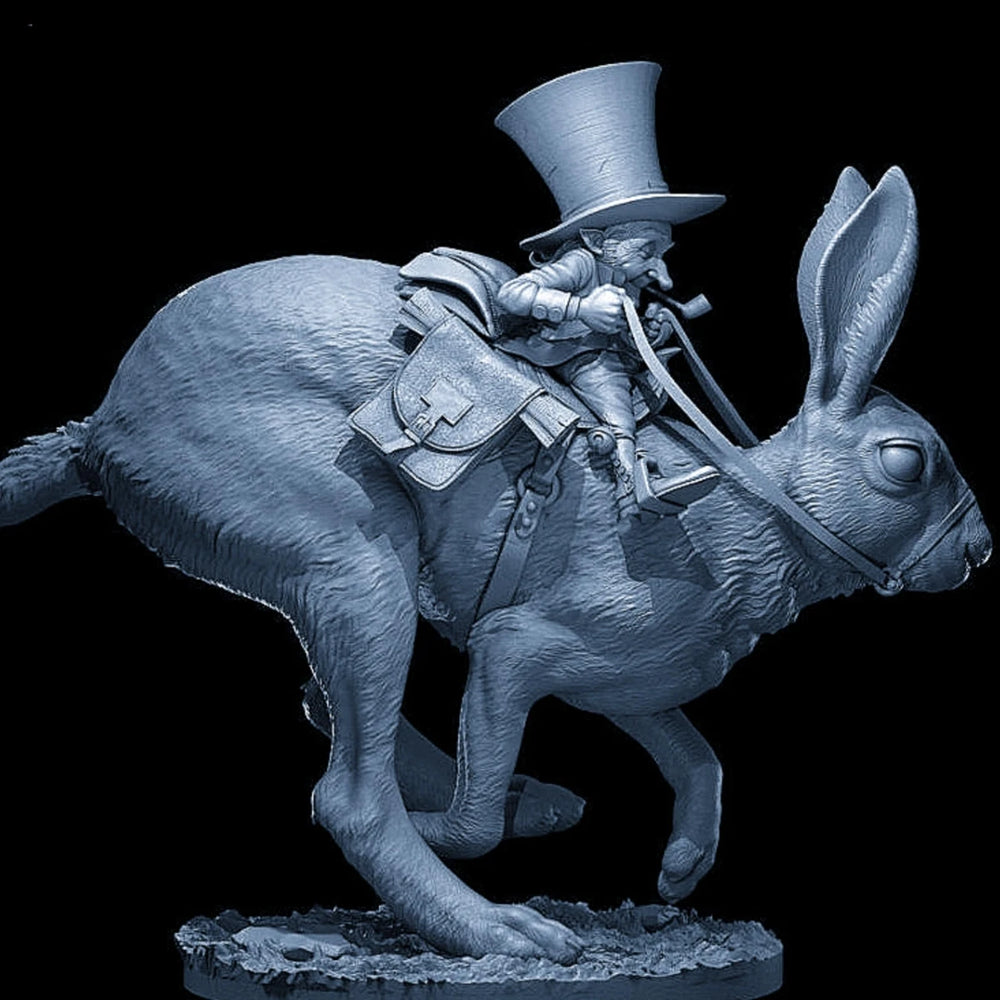 54mm Dwarf Postman on Hare, Resin Model Figure Kit, Fantasy Theme, Unassembled and Unpainted