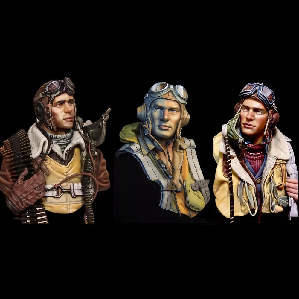 1/10 WWII Pilots, 3 Figures, Resin Model Bust Kit, Unassembled and Unpainted