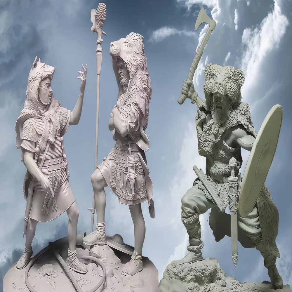 1/24 Tribal Warriors, 3 Figures, Resin Model Figure Kit, Fantasy Theme, Unassembled and Unpainted