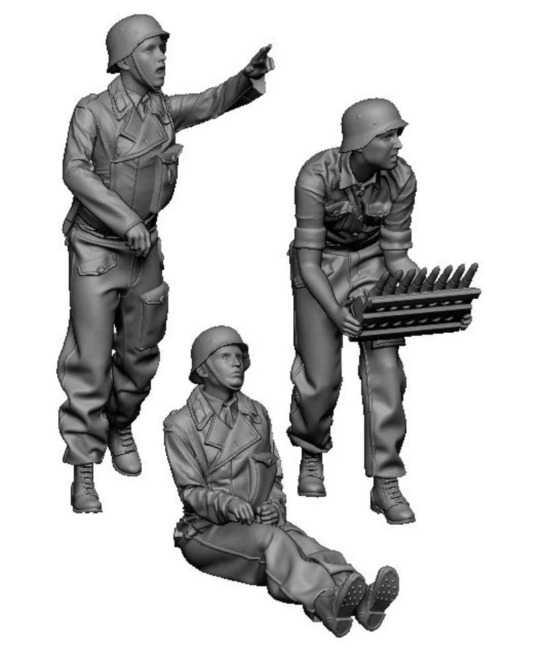 1/35 WWII German Anti-Aircraft Crew with Ammunition, 3 Figures, Resin Model Figure Kit, Unassembled and Unpainted