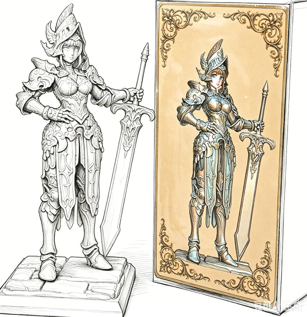 75mm Medieval Female Knight in Ornate Armor, Resin Model Figure Kit, Unassembled and Unpainted