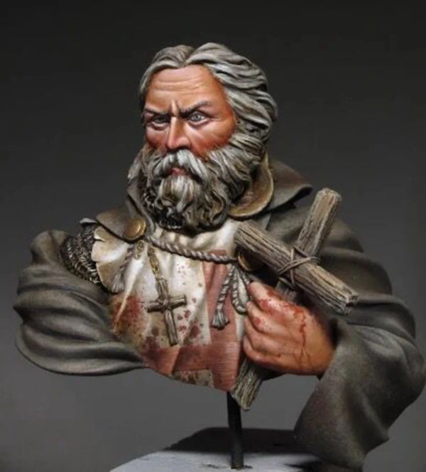 1/10 Medieval Bearded Crusader with Wooden Cross, Resin Model Bust Kit, Unassembled and Unpainted