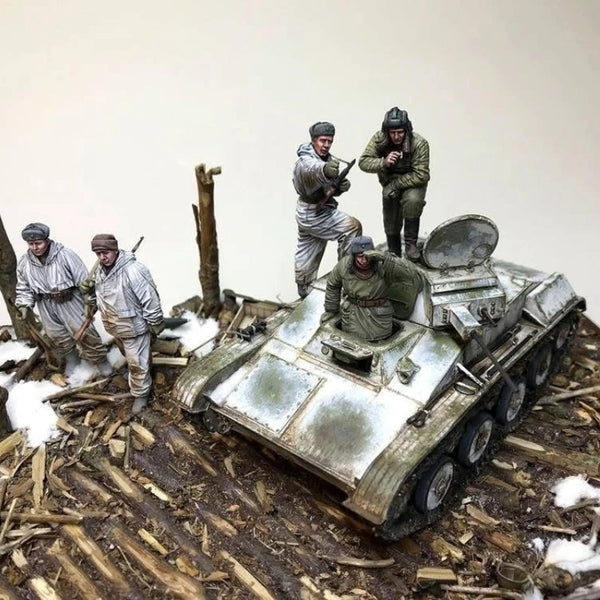 1/35 WWII Soviet Tank Crew & Scouts, 5 Figures, Resin Model Figure Kit, Unassembled and Unpainted