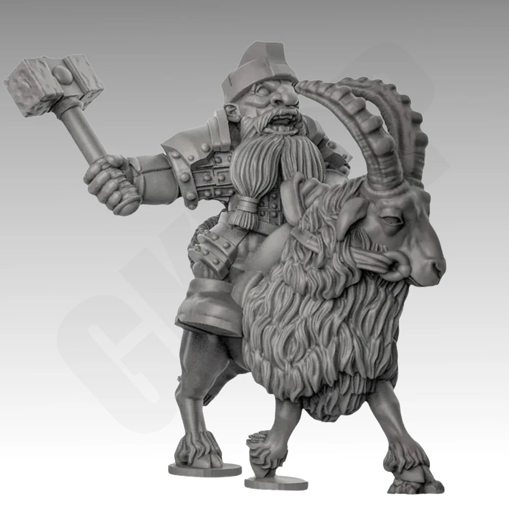 50mm Medieval Fantasy Dwarf Warrior on Goat, Resin Model Figure Kit, Unassembled and Unpainted