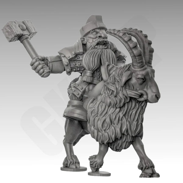 50mm Medieval Fantasy Dwarf Warrior on Goat, Resin Model Figure Kit, Unassembled and Unpainted