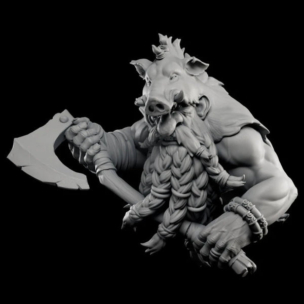 60mm Boarhead Dwarf Berserker, Resin Model Bust Kit, Fantasy Theme, Unassembled and Unpainted