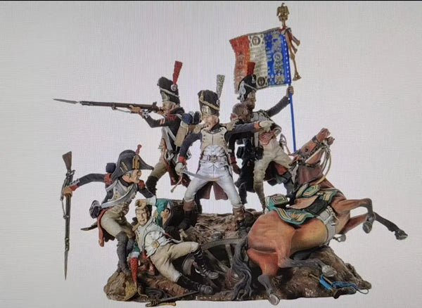 1/32 Napoleonic Cavalry & Infantry, 6 Figures, Resin Model Diorama Kit, Unassembled and Unpainted