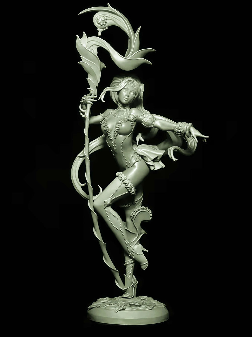1/24 Enchantress with Swirling Magical Staff, Resin Model Figure Kit, Fantasy Theme, Unassembled and Unpainted