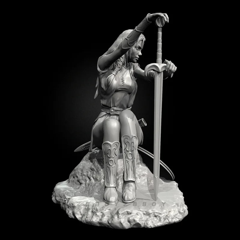 40mm Medieval Fantasy Female Swordsman, Resin Model Figure Kit, Unassembled and Unpainted