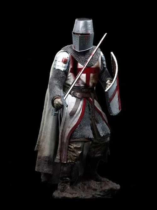 1/18 Medieval Templar Knight with Red Cross Kite Shield, Resin Model Figure Kit, Unassembled and Unpainted