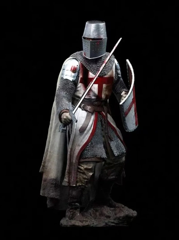 1/18 Medieval Templar Knight with Red Cross Kite Shield, Resin Model Figure Kit, Unassembled and Unpainted