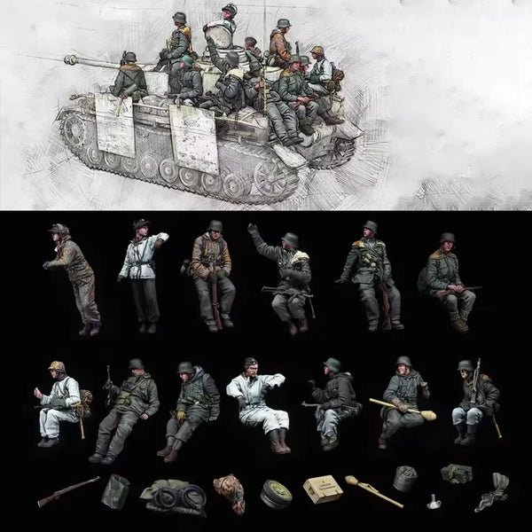 1/35 WWII Soldiers with Base, 13 Figures, Resin Model Figure Kit, Unassembled and Unpainted