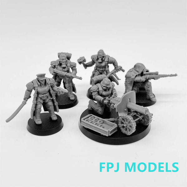 28mm Grim Guard Delta Squad, 5 Figures, Resin Model Figure Kit, Fantasy Theme, Unassembled and Unpainted