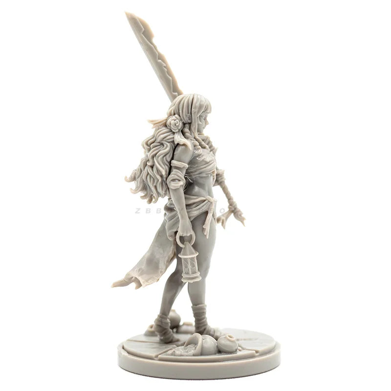 38mm Long-Haired Warrior with Raised Greatsword, Resin Model Figure Kit, Fantasy Theme, Unassembled and Unpainted