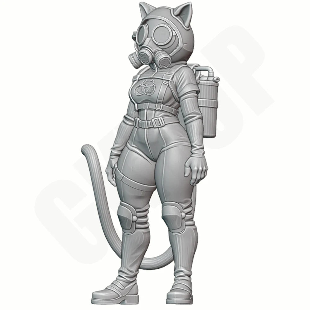 1/24 Cat Girl with Gas Mask, Resin Model Figure Kit, Anime Theme, Unassembled and Unpainted