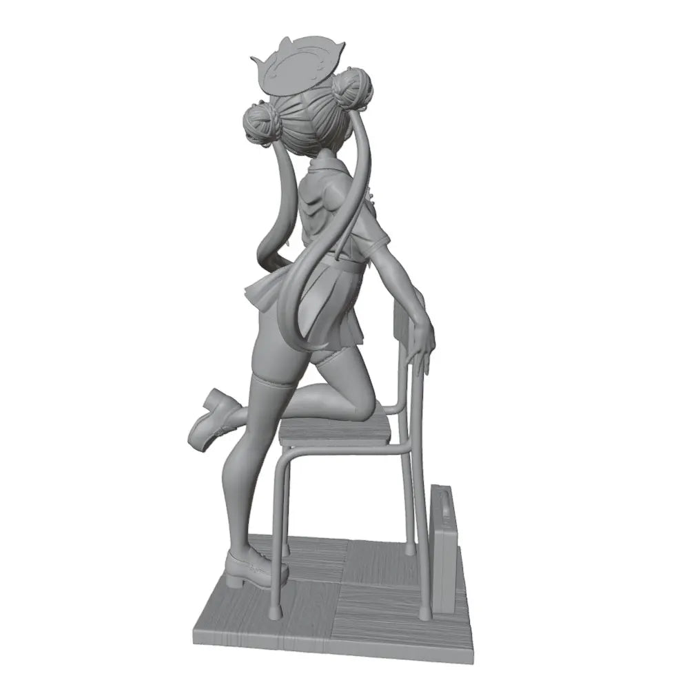 1/24 Seated Anime Schoolgirl with Pigtails, Resin Model Figure Kit, Anime Theme, Unassembled and Unpainted
