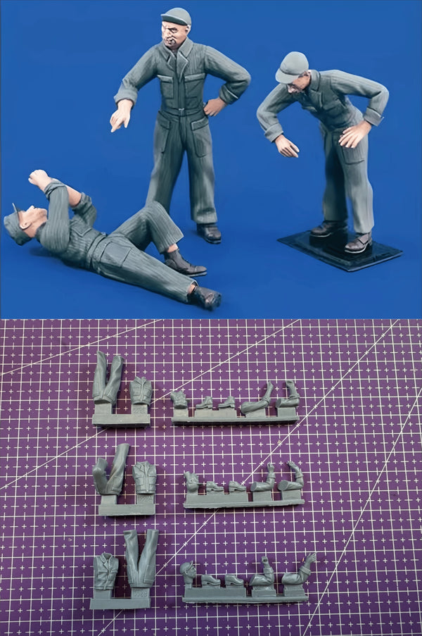 1/35 WWII Aircraft Maintenance Crew, 3 Figures, Resin Model Figure Kit, Unassembled and Unpainted