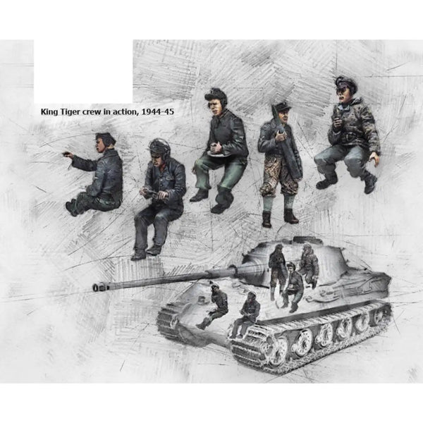 1/35 WWII German King Tiger with Crew in Action, 6 Figures, Resin Model Vehicle Kit, Unassembled and Unpainted
