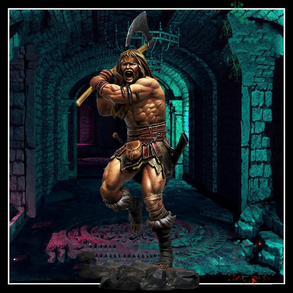 1/24 Bearded Barbarian with Curved Axe, Resin Model Figure Kit, Fantasy Theme, Unassembled and Unpainted