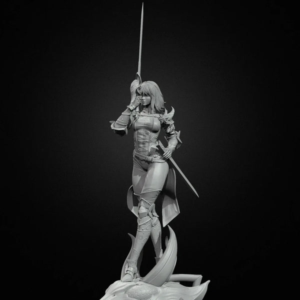 75mm Female Warrior with Raised Greatsword Ascending Pose, Resin Model Figure Kit, Fantasy Theme, Unassembled and Unpainted
