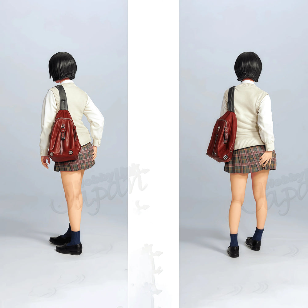 1/12 Schoolgirl in Cream Sweater and Plaid Skirt, Resin Model Figure Kit, Anime Theme, Unassembled and Unpainted