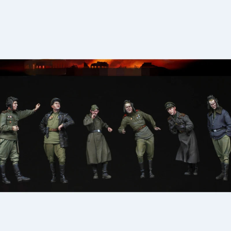 1/35 WWII Soviet Tank Crew, 6 Figures, Resin Model Figure Kit, Unassembled and Unpainted